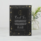 Invitation Black & Gold Moderne Lune Céleste Étoiles Merci (Debout devant)