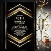 Invitation Black Gold moderne N'importe quel âge fête d'anniv