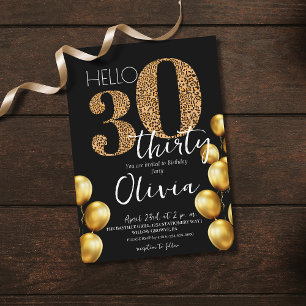 Invitation Black Gold moderne Trente fête d'anniversaire