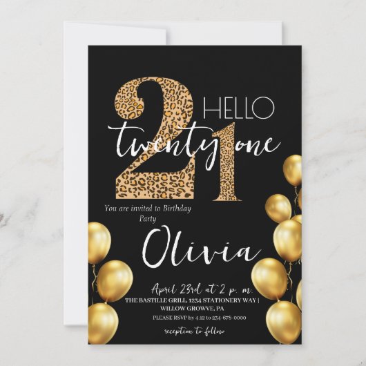 Invitation Black Gold moderne Vingt et un fête d'anniversaire (Devant)