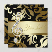 Invitation Black Gold Music Treble Clef événement musical (Devant / Derrière)