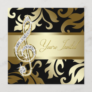 Invitation Black Gold Music Treble Clef événement musical