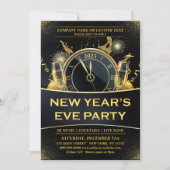 Invitation Black Gold New Years Eve (Devant)
