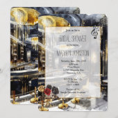 Invitation Black Gold Night Club Fête des mariées florale (Devant / Derrière)