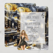 Invitation Black Gold Night Club fille en Fête des mariées ve (Devant / Derrière)