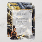 Invitation Black Gold Night Club fille en Fête des mariées ve (Devant / Derrière)