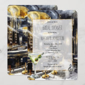 Invitation Black Gold Night Club Martini Fête des mariées (Devant / Derrière)