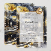 Invitation Black Gold Night Club Party Disco Ball Anniversair (Devant / Derrière)