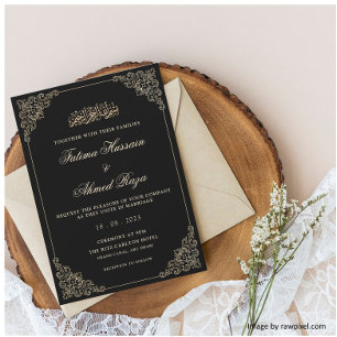 Invitation Black Gold Nikah Mariage musulman islamique