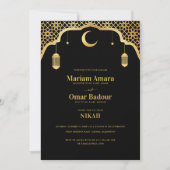 Invitation Black & Gold Nikah Wallimah Mosque Mariage islamiq (Devant)