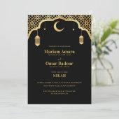 Invitation Black & Gold Nikah Wallimah Mosque Mariage islamiq (Debout devant)