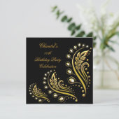 Invitation Black Gold N'importe quel âge Élégante fête d'anni (Debout devant)