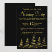 Invitation Black & Gold Noël Arbres Fête de Noël (Devant / Derrière)