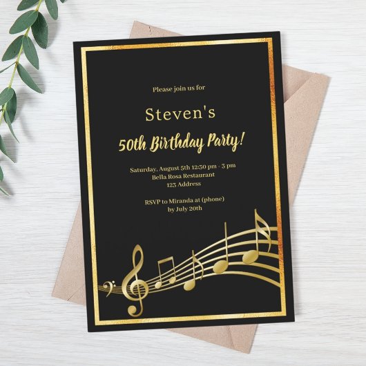 Invitation Black gold notes anniversaire