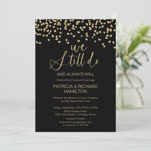 Invitation Black Gold Nous Faisons Toujours Mariage Vow Renou (Debout devant)