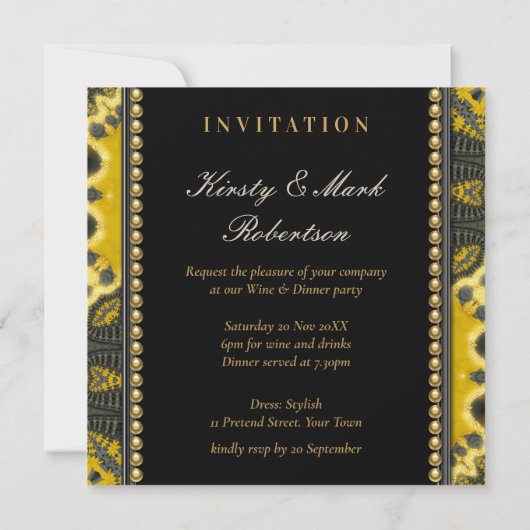 Invitation Black Gold Nouveau Dinner Party Special & Unique (Dos)