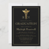 Invitation Black Gold Nurse RN Graduation Party (Devant)