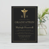 Invitation Black Gold Nurse RN Graduation Party (Debout devant)