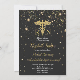 Invitation Black Gold Nursing Graduation Party