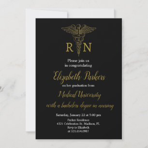 Invitation Black Gold Nursing Graduation Party