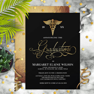 Invitation Black & Gold Nursing School Graduation Party