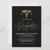 Invitation Black & Gold Nursing School Graduation Party (Devant)