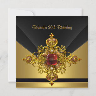 Invitation Black Gold Ornate Jewel 30e fête d'anniversaire