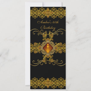 Invitation Black Gold Ornate Jewel 40e fête d'anniversaire