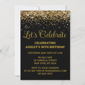 Invitation Black & Gold Parties scintillant 30e anniversaire
