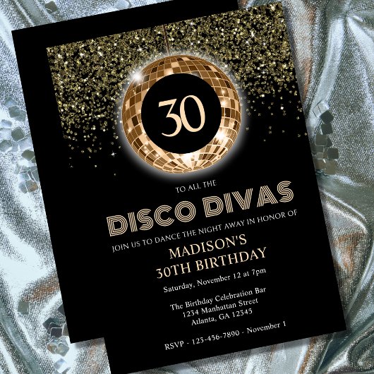 Invitation Black Gold Parties scintillant 30th Birthday Disco