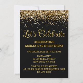 Invitation Black & Gold Parties scintillant 40e anniversaire