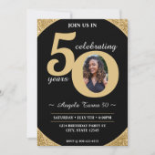 Invitation Black & Gold Parties scintillant 50 Cinquante ans  (Devant)