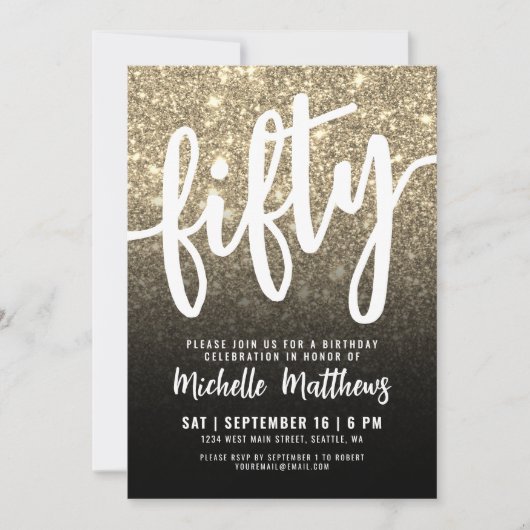 Invitation Black Gold Parties scintillant 50e anniversaire (Devant)