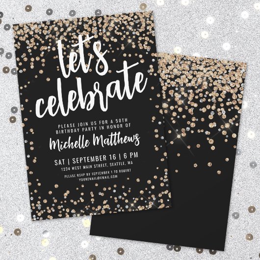 Invitation Black Gold Parties scintillant 50e anniversaire