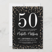 Invitation Black Gold Parties scintillant 50e anniversaire fê (Devant)