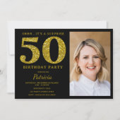 Invitation Black Gold Parties scintillant 50e photo d'anniver (Devant)