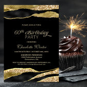Invitation Black Gold Parties scintillant 60e fête d'annivers