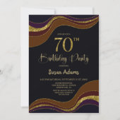 Invitation Black Gold Parties scintillant 70e fête d'annivers (Devant)