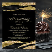 Invitation Black Gold Parties scintillant 90e fête d'annivers