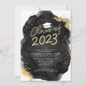 Invitation Black Gold Parties scintillant Alcool Ink Partie d (Devant)