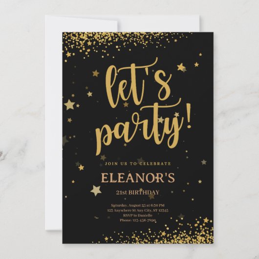 Invitation Black Gold Parties scintillant brillante Faisons l (Devant)