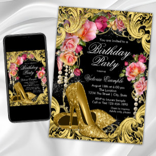 Invitation Black Gold Parties scintillant Chaussures Annivers