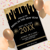 Invitation Black & Gold Parties scintillant Drip New Years Ev