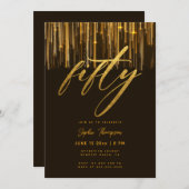 Invitation Black Gold Parties scintillant Drips Élégant 50e a (Devant / Derrière)