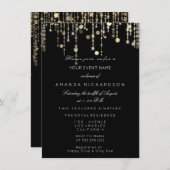 Invitation Black Gold Parties scintillant Drives Birthday Gra (Devant / Derrière)