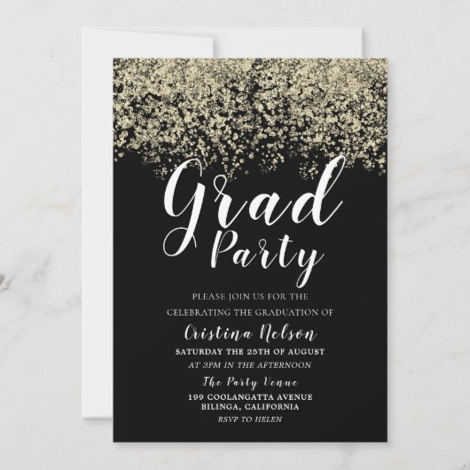 Invitation Black Gold Parties scintillant Garçon Fille Gradua (Devant)
