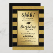 Invitation Black & Gold Parties scintillant Surprise Dîner d' (Devant / Derrière)