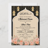 Invitation Black Gold Pêche Floral musulman Mariage arabe (Devant)