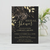 Invitation Black & Gold Peony Fête des mariées Florale modern (Debout devant)
