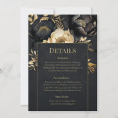 Invitation Black & Gold Peony Wedding Details Card (Devant)